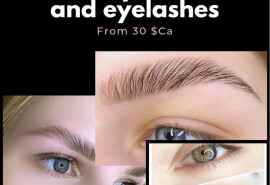 Lamination of eyelashes, eyebrows and permanent makeup.