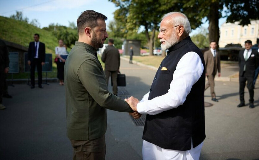 Indian Prime Minister Modi and Ukrainian President Zelenskyy in Kyiv, August 23, 2024. - 