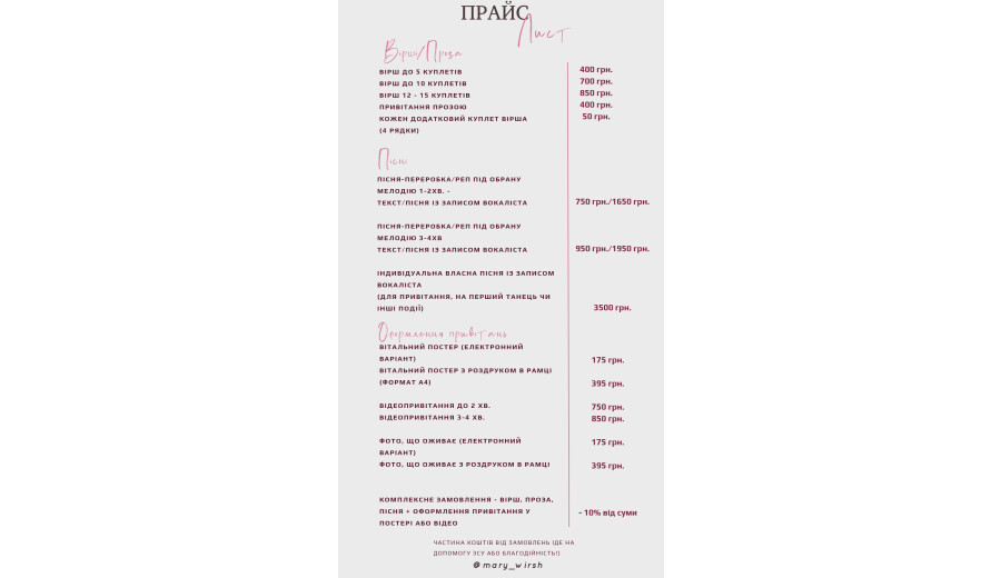 Вірші, пісні, привітання на замовлення -