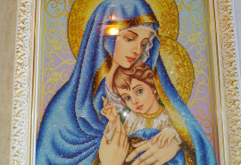 Ікона Матері Божої з Ісусом  , вишита ікона, ікона бісером, вишивка, подарунок, хендмейд, ручна робота, зроблено з любов'ю